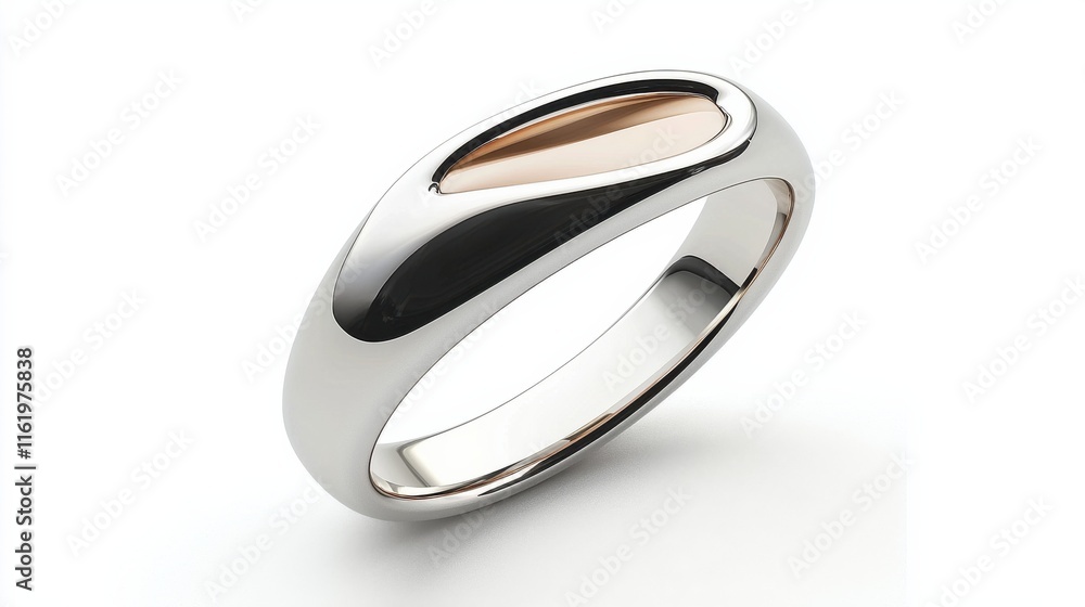 A sleek, modern ring featuring a unique design with a polished silver finish and a contrasting gold accent. A sleek, modern ring featuring a unique design with a polished silver finish and a contrasting gold accent.