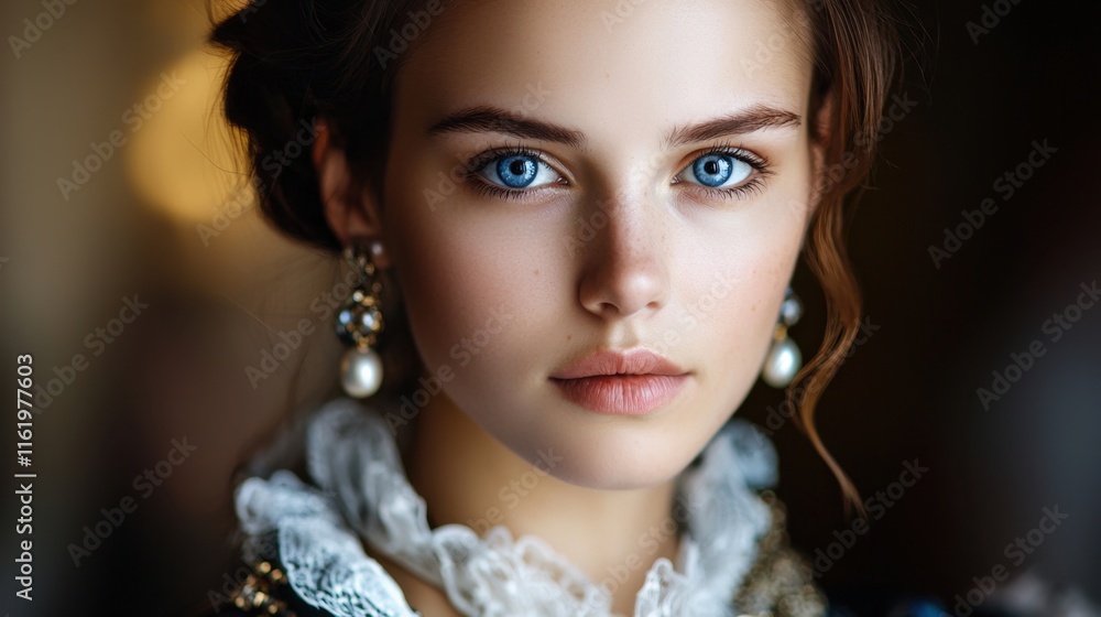 Naklejka premium A woman with blue eyes and a pearl earring