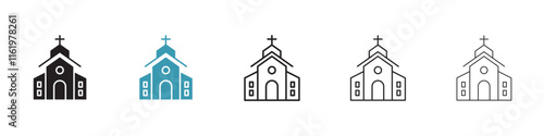 Church icon vector icons set in black and blue format