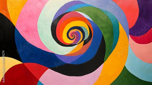 A chaotic spiral of bold colors mixing and blending into an abstract pattern of movement
