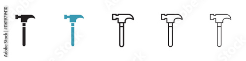 Hammer icon vector icons set in black and blue format