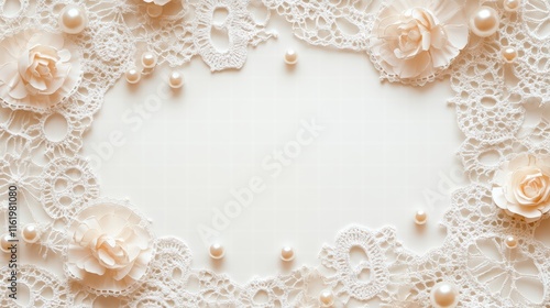 Elegant lace frame with roses and pearls for romantic occasions