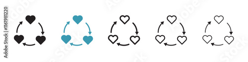 Sharing love icon vector icons set in black and blue format