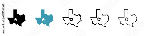 Texas map icon vector icons set in black and blue format