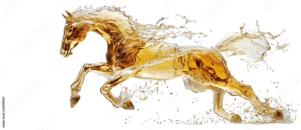 Fototapeta premium a liquid oil splashes in the shape of a horse isolated on a transparent background 