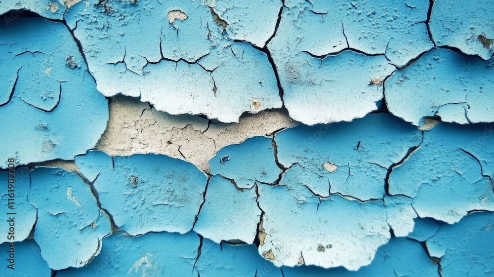 Obraz premium Cracked blue paint on weathered surface reveals aged texture