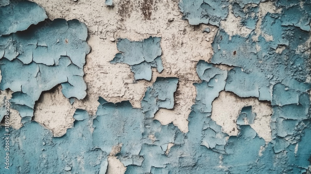 Obraz premium Peeling Blue Paint Reveals Aged Wall Texture