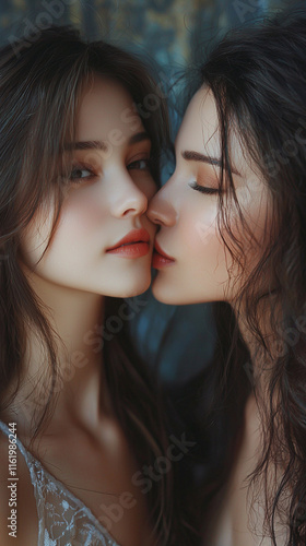 Two Women Tender Moment  Close Up Portrait  Sensual  Intimate