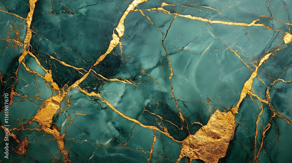 Fototapeta premium Emerald Green Marble With Golden Veins Texture