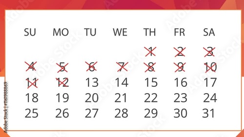showing days being crossed off Calendar animation 4k video.