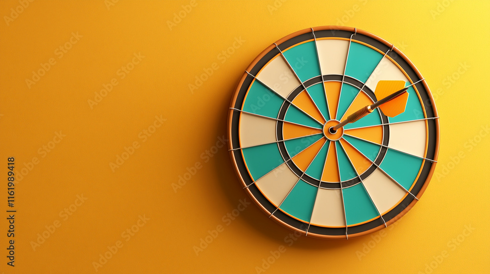 colorful dartboard with vibrant segments and dart poised for throw, set against bright yellow background, evokes sense of fun and competition colorful dartboard with vibrant segments and dart poised for throw, set against bright yellow background, evokes sense of fun and competition