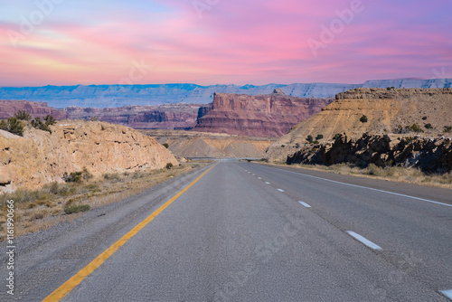 View from road trip, Highway in Utah mountains	
