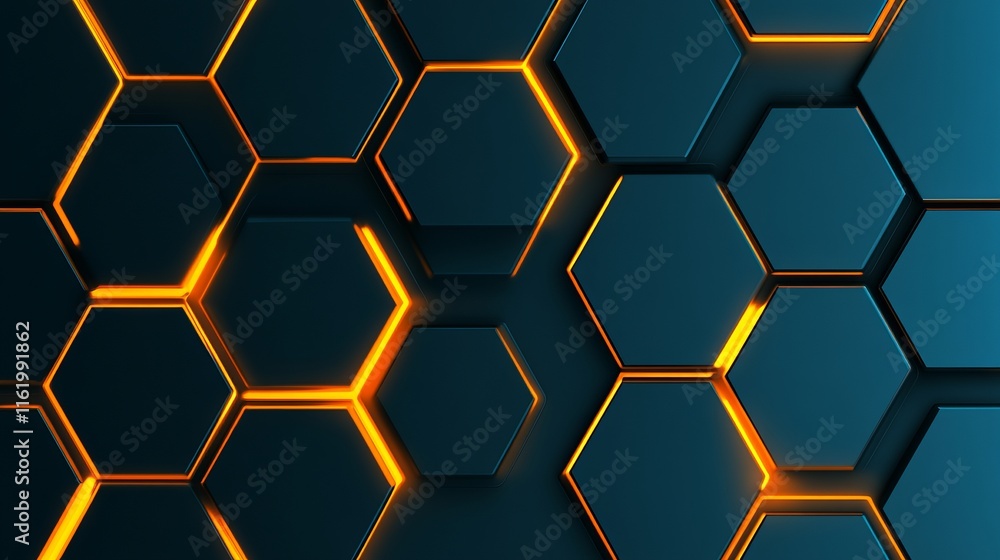 Abstract Hexagon Grid Orange Glowing Lines Abstract Hexagon Grid Orange Glowing Lines