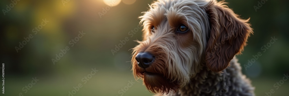 Wirehaired Pointing Griffon's soulful gaze at sunset an exquisite portrait highlighting the beauty of its breed and natural light Wirehaired Pointing Griffon's soulful gaze at sunset an exquisite portrait highlighting the beauty of its breed and natural light