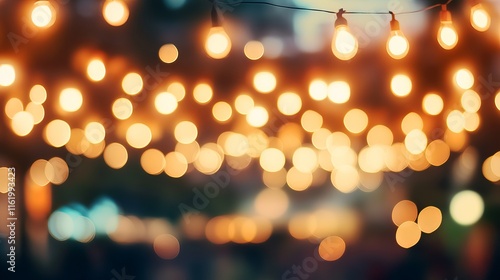 Soft cream background with blurry festival lights and outdoor celebration bokeh effect