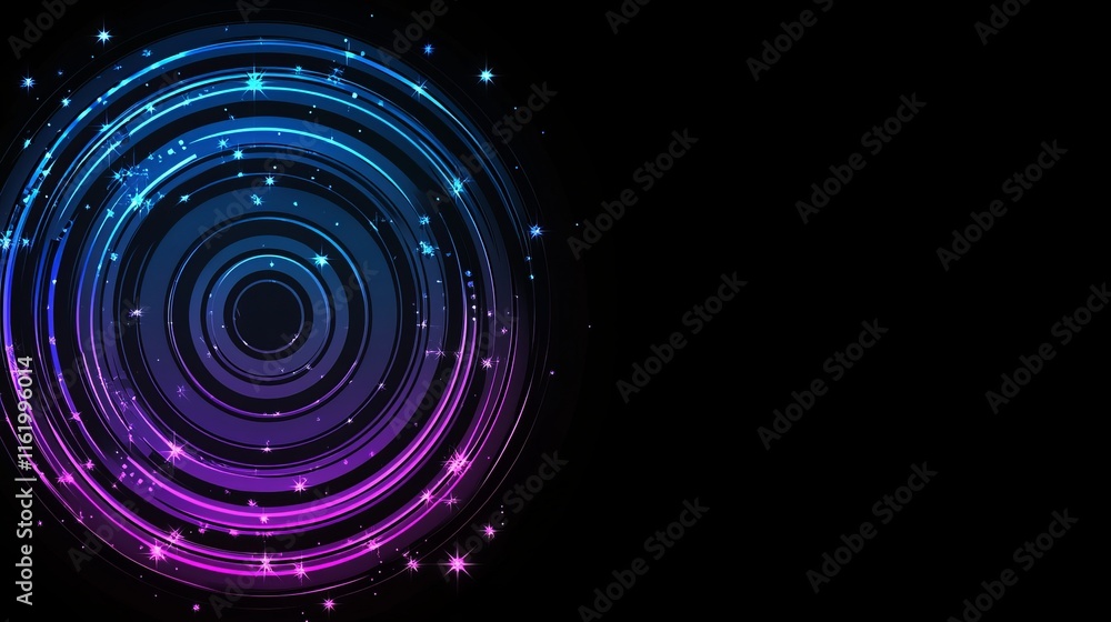 Abstract Neon Circles with Glowing Stars Background Abstract Neon Circles with Glowing Stars Background