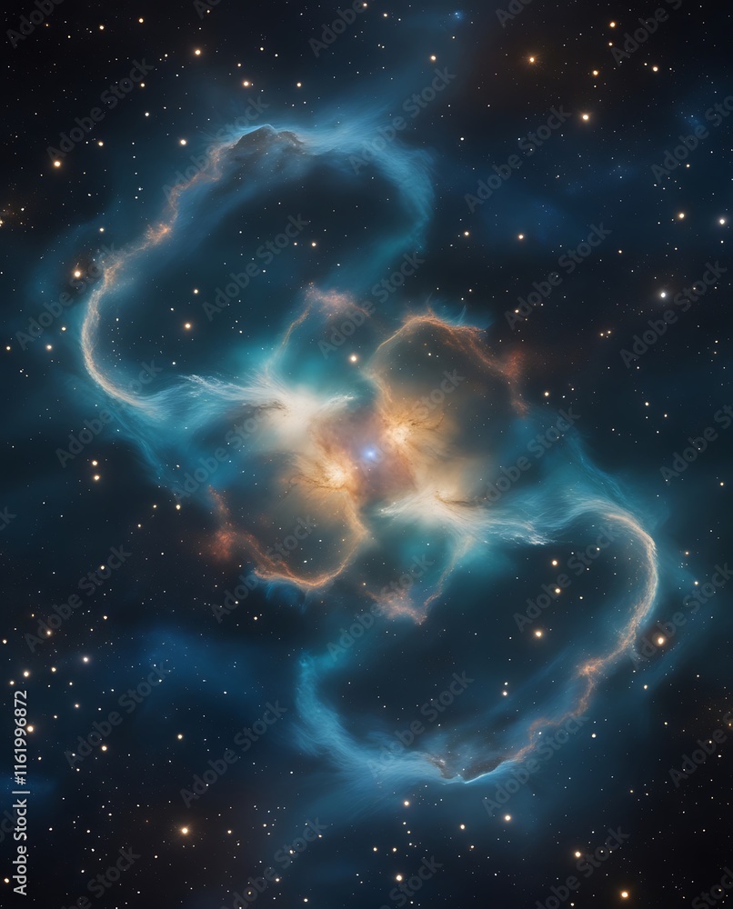 Celestial Marvel: Stunning Cosmic Nebula Illuminates Deep Space with Vivid Blues and Fiery Gold Hues, Showcasing the Breathtaking Beauty of the Universe and the Wonders of Interstellar Formation Celestial Marvel: Stunning Cosmic Nebula Illuminates Deep Space with Vivid Blues and Fiery Gold Hues, Showcasing the Breathtaking Beauty of the Universe and the Wonders of Interstellar Formation
