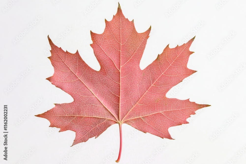 Fototapeta premium Single pink maple leaf isolated on white.