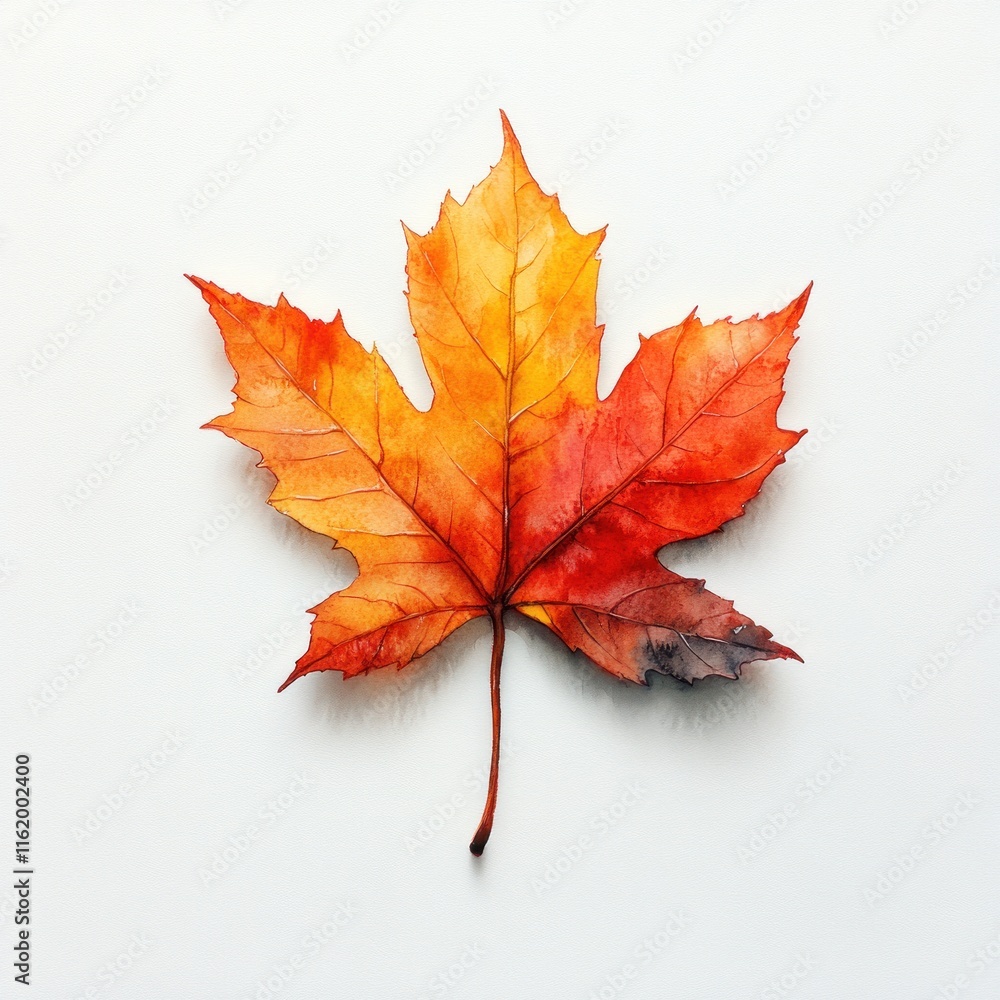 Single autumn maple leaf watercolor painting. Single autumn maple leaf watercolor painting.