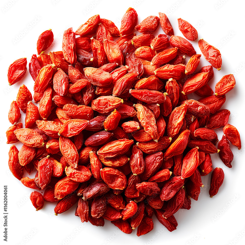 Heap of dried goji berries isolated on white background, top view Heap of dried goji berries isolated on white background, top view