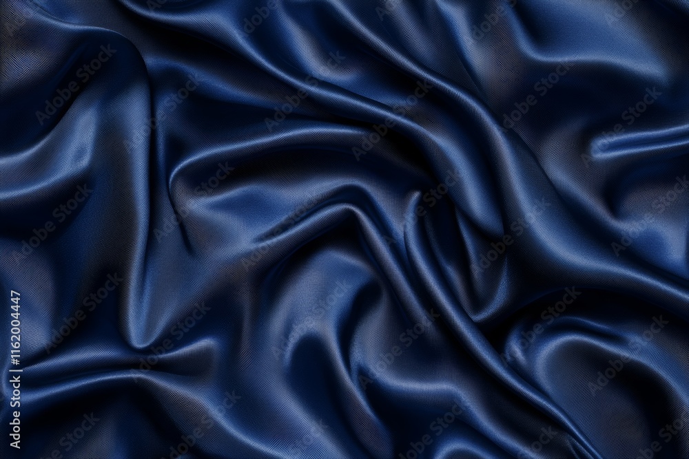 Luxurious dark blue silk fabric with elegant folds and waves. Luxurious dark blue silk fabric with elegant folds and waves.