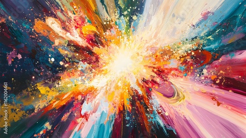 A vivid burst of light and color radiating from the center creating an expansive flow of energy and light