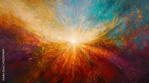 A vivid burst of light and color radiating from the center creating an expansive flow of energy and light