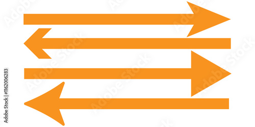 Set of long arrow vector, icon . Horizontal double side arrow. Straight long arrow vector icon set. Long arrows left and right in flat style. Long arrow silhouette, symbol, icon design
