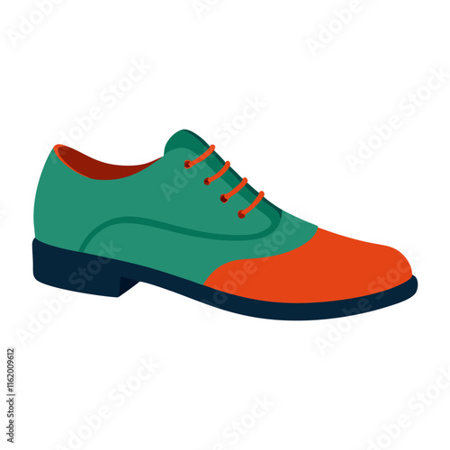 Green and Orange Oxford Shoe Illustration-Vector illustration of a stylish green and orange Oxford shoe with a lace-up design, perfect for bold, modern, or creative fashion themes.  
