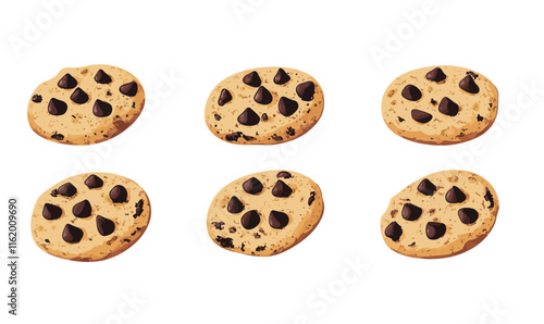 Minimalist Vector Illustration of Chocolate Chip Cookies Isolated on White Background