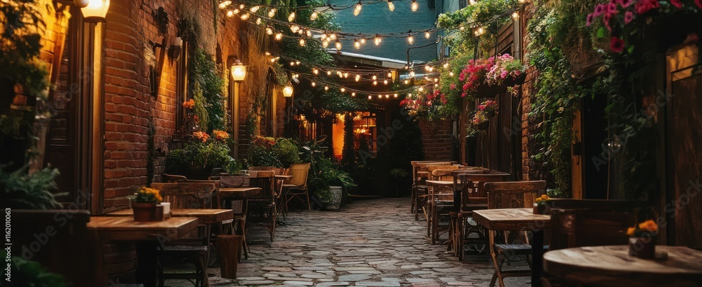 Romantic Evening Alfresco Dining In A Brick Alleyway Romantic Evening Alfresco Dining In A Brick Alleyway