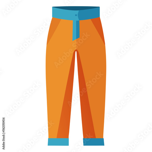 Orange Pants with Blue Waistband and Cuffs-Flat illustration of orange pants featuring a blue waistband, matching cuffs, and modern accents, isolated on a white background.
