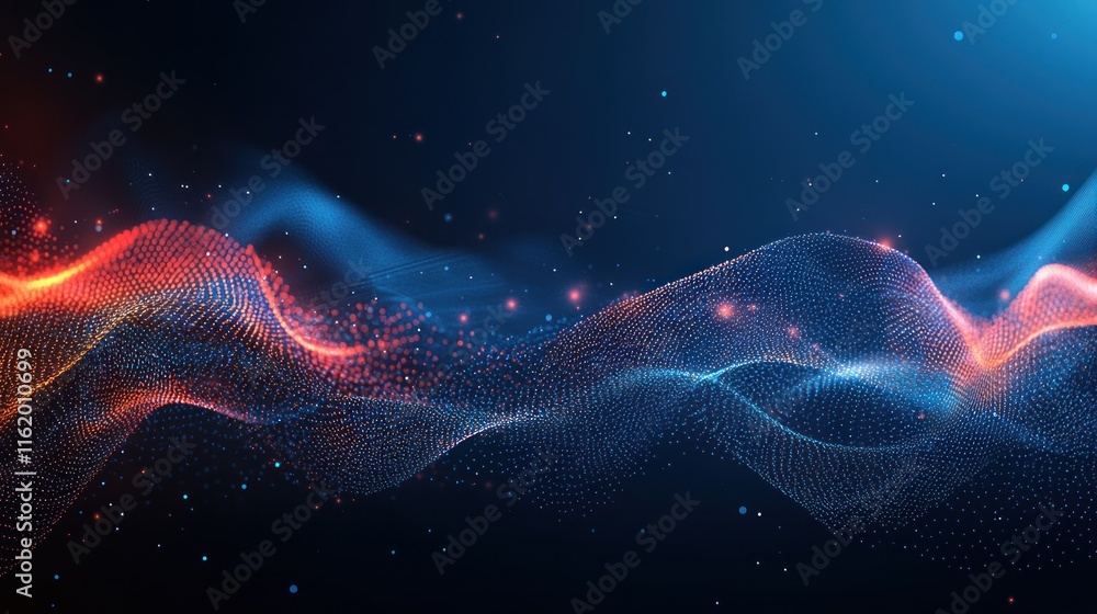 Abstract Red Blue Particle Waves Digital Art Dark Background Abstract Red Blue Particle Waves Digital Art Dark Background