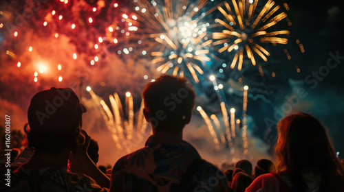 Wallpaper Mural ecstatic people, watching fireworks during a festive evening, vibrant and dynamic, natural lighting, joyful mood. Torontodigital.ca