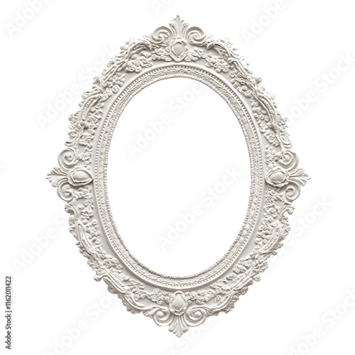 Vintage style oval lace frame with a soft pastel background, Isolated on transparent or white background cut out