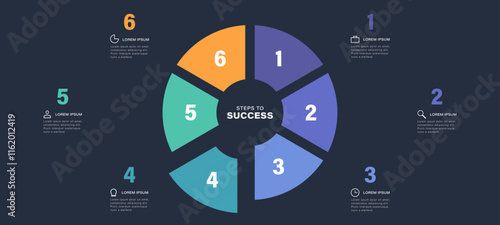 Pie charts diagrams infographic design template. 6 steps, parts or options