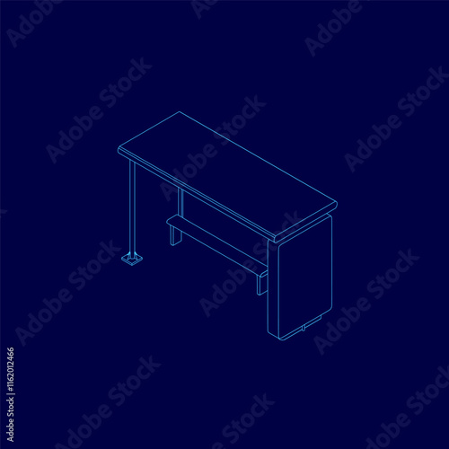 Bus stop outline. Isometric view. Vector illustration