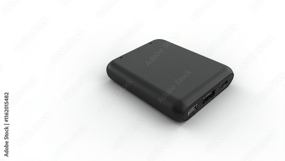 Sleek Black Power Bank Displayed on a Minimalist White Surface Sleek Black Power Bank Displayed on a Minimalist White Surface