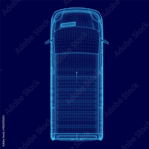 Blue car with a blue contour. The car is a truck