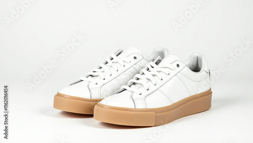 Wallpaper Mural Pristine White Sneakers with Chunky Gum Rubber Soles on a Minimal Surface Torontodigital.ca