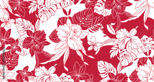 seamless pattern Exotic tropical flowers and leaves.  artwork for fabrics, souvenirs, packaging, greeting cards and scrapbooking