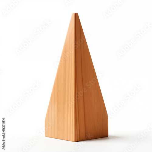 Triangular Wooden Block Light Brown Wood Geometric Shape Minimalist Object Studio Shot photo