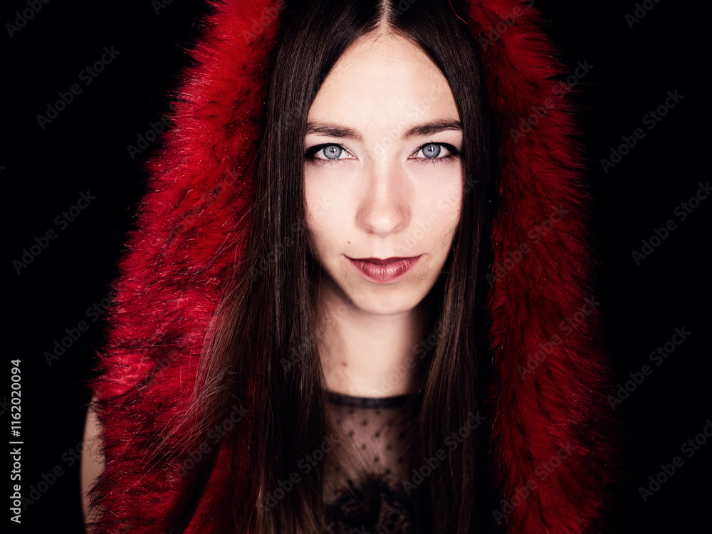 Fototapeta premium Beautiful brunette wearing fur jacket