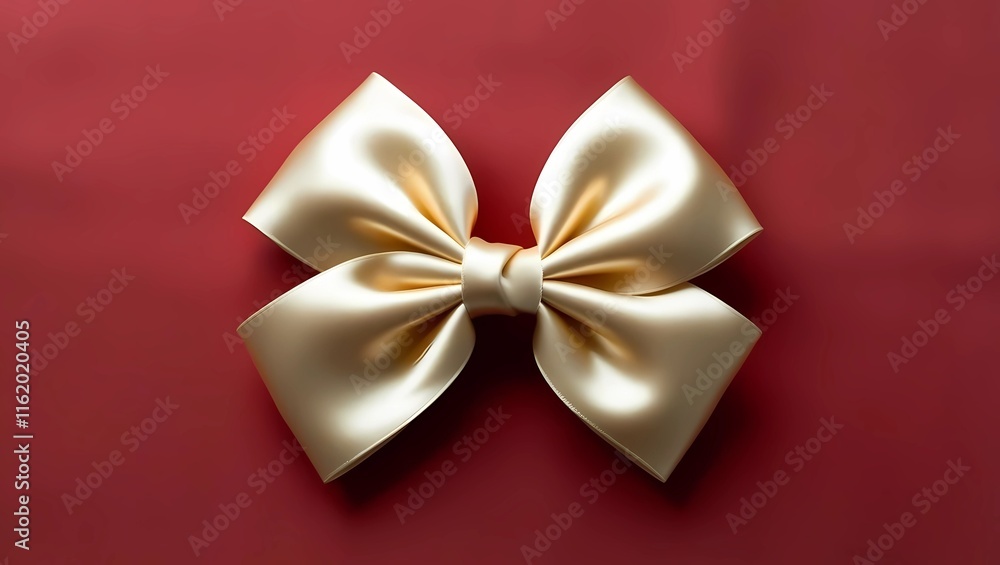 Minimalist Photograph of a Golden Satin Bow on Red Fabric Background Minimalist Photograph of a Golden Satin Bow on Red Fabric Background