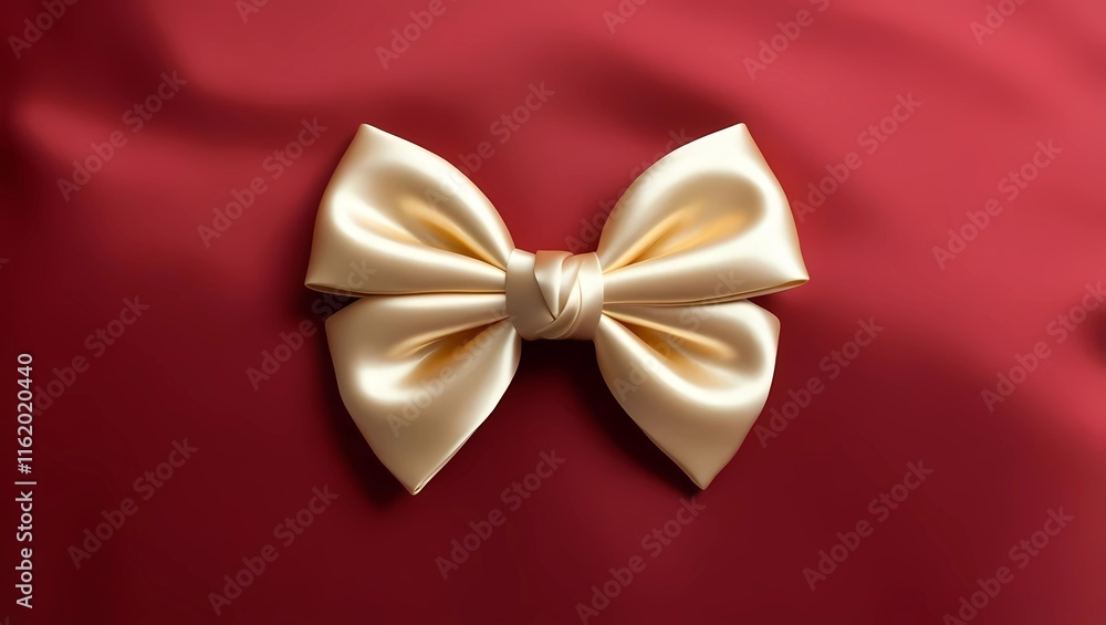 Minimalist Photograph of a Golden Satin Bow on Red Fabric Background Minimalist Photograph of a Golden Satin Bow on Red Fabric Background