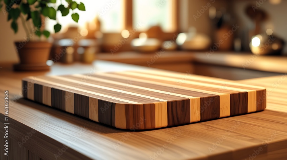 Elegant wooden cutting board with striped design featuring natural wood grains, perfect for kitchen countertops, blending functionality with style for meal preparation, serving, and decor in modern ki Elegant wooden cutting board with striped design featuring natural wood grains, perfect for kitchen countertops, blending functionality with style for meal preparation, serving, and decor in modern ki