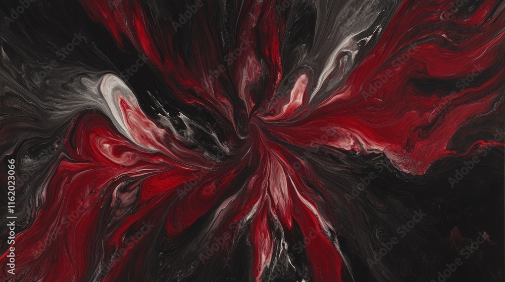 Abstract Swirl Red, Black, and White Acrylic Pouring Abstract Swirl Red, Black, and White Acrylic Pouring