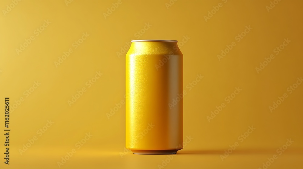 Yellow Aluminum Can on Yellow Background Yellow Aluminum Can on Yellow Background