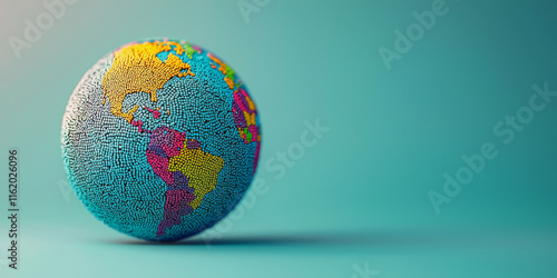 Abstract globe design with continents Braille dots over a blue background photo