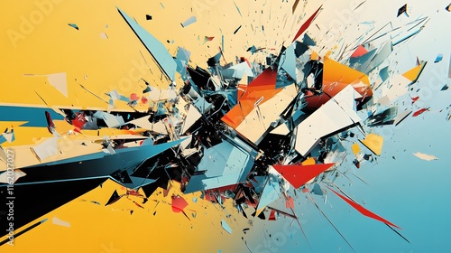 Shattered patterns of geometric shapes merging into a fluid and cohesive whole